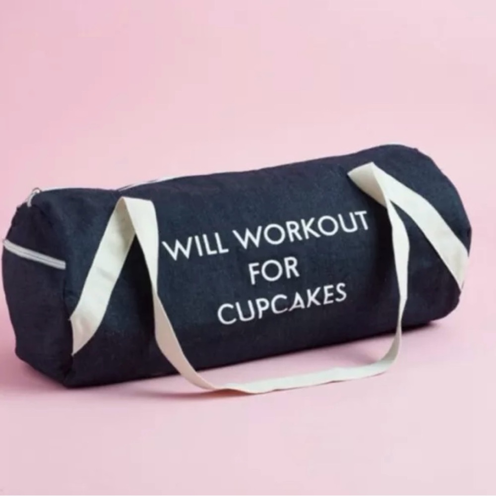 Private Party “Will Workout For Cupcakes” Gym Duffle Bag Dark Denim NWT & Sealed